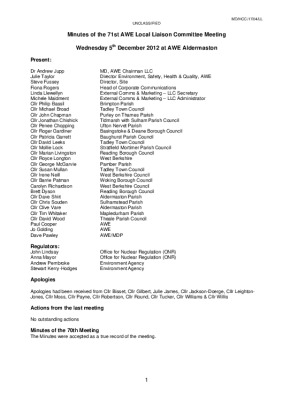 LLC Meeting 71 – 5th December 2012