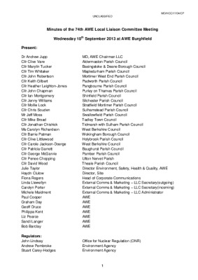 LLC meeting 74 – Minutes 18th September 2013