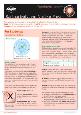 Radioactivity and Nuclear Power-secondary school resource