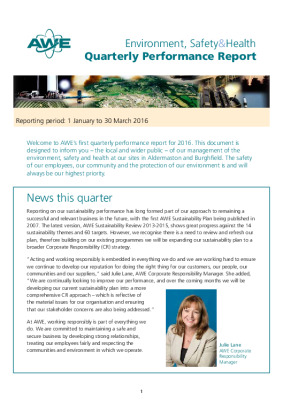 Environment, Safety & Health (ESH) report- Jan-Mar 2016