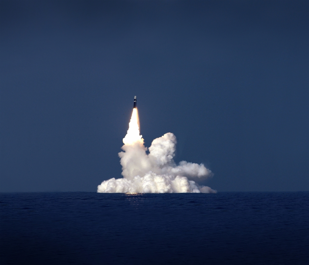 A Trident II D5 Missile breaking the surface.