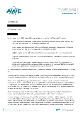 FOI request- follow up question on Seismic data