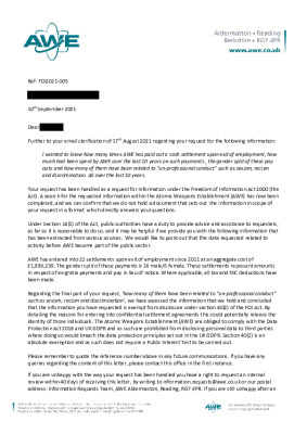 FOI request- Question about cash settlements upon employees exit