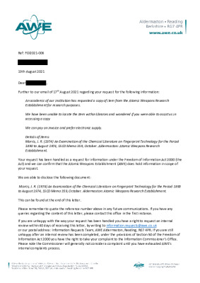 FOI request- Request for AWRE memo