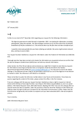 FOI request – Nigerian Government 1959 visit to Harwell