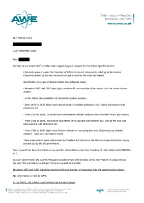 FOI request- Question about human experimentation