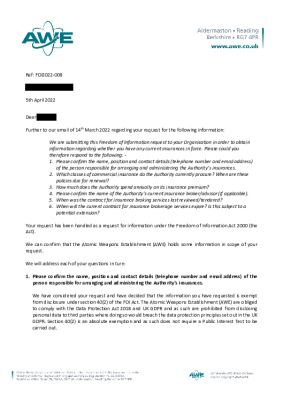 FOI request- Question about insurance