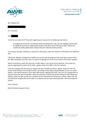 FOI request- Question about Drone sightings in January 22