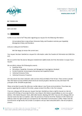 FOI request – Question about Grievance Policies and Procedures