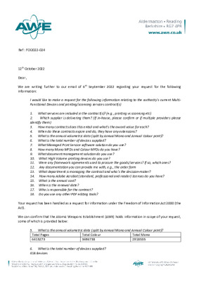 FOI Request – Question about Managed Print