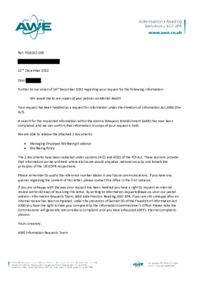 FOI Request – Question about Mental Health Policies