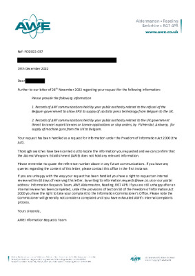 FOI Request – Question about communications regarding Belgium export licences