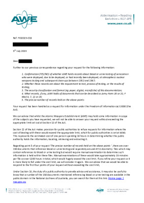 FOI Request – Follow up question Bioassy 1952-1967