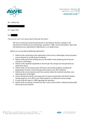 FOI Request – Waste from Maralinga