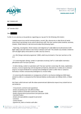 FOI Request – Question about 5 eyes, supply chain & UAP