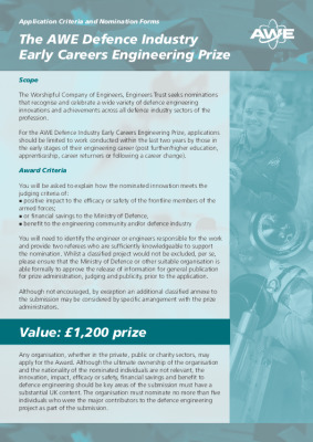 AWE Defence Industry Early Careers Engineering Prize Application Form