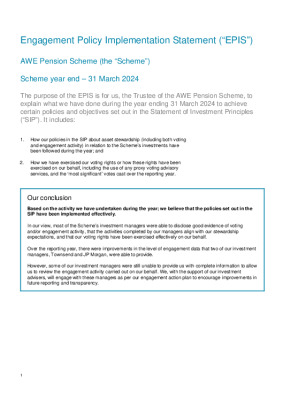 AWE Pension Trustees Ltd – Engagement Policy Implementation Statement ye 31 March 2024