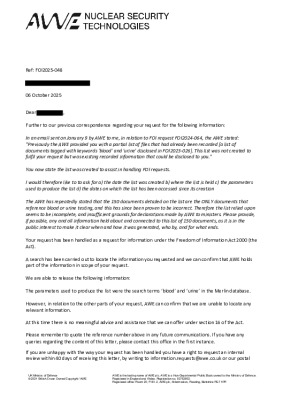 FOI Request – Documents tagged with the keywords ‘blood’ and ‘urine’