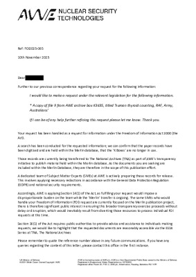 FOI Request – File 9 from Archive box K3435