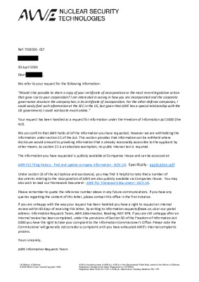 FOI Request – Certificate of Incorporation