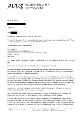 FOI Request -The Atmospheric Corrosion of Uranium-6_ Niobium Alloy