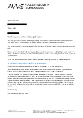 FOI Request – Radiological Safety Assurance document