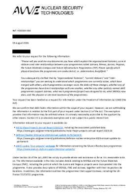 FOI Request – Explanations of programmes at AWE
